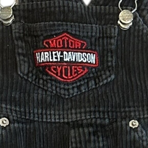 Infant Black Corduroy Overalls 12M Harley Davidson Style Cargo Pockets Logo - Picture 2 of 6